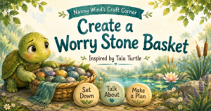 This gentle craft is inspired by Tala Turtle, who learns that not every worry has to stay on her back. Some worries can be set down. Some can be shared. Some can become a small plan. A Worry Stone Basket gives children a simple, hands-on way to notice what they are carrying inside.